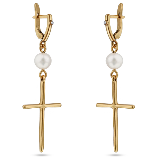 Серьги  (жемчуг белый 8мм;  покрытие античное золото)