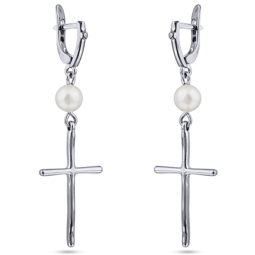 Серьги (жемчуг белый 8мм; покрытие родий)