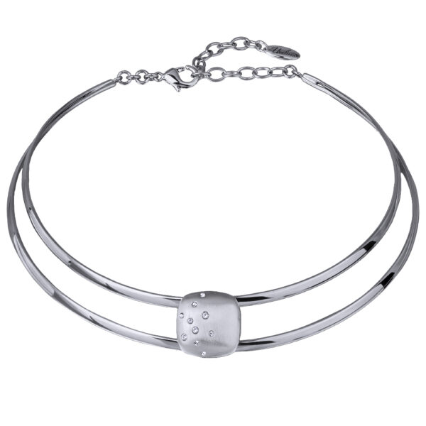 Колье Геометрия (кристаллы SW белые; покрытие сатиновый родий) 36-38см