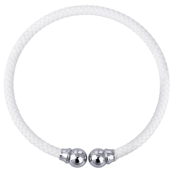 Колье-чокер Дуэт (бусина 16мм, кожа белая; покрытие родий)