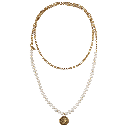 Колье Афродита (жемчуг белый 7-8мм; покрытие античное золото) 140см