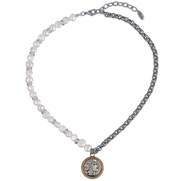 Колье Афродита (жемчуг белый 7-8мм; античное золото, античное серебро) 49см