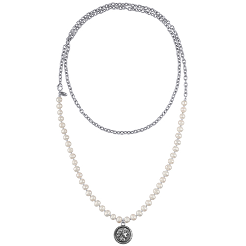 Колье Афродита (жемчуг белый 7-8мм; покрытие античное серебро) 140см