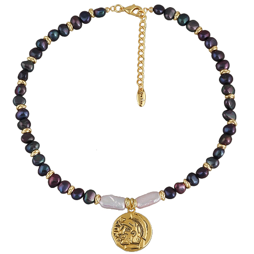 Колье (жемчуг бензиновый 6мм, белый; покрытие золото) 42-47см