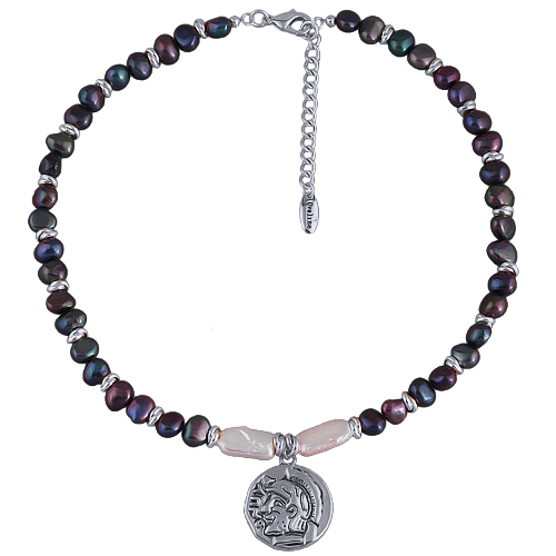 Колье (жемчуг бензиновый 6мм, белый; покрытие родий) 42-47см