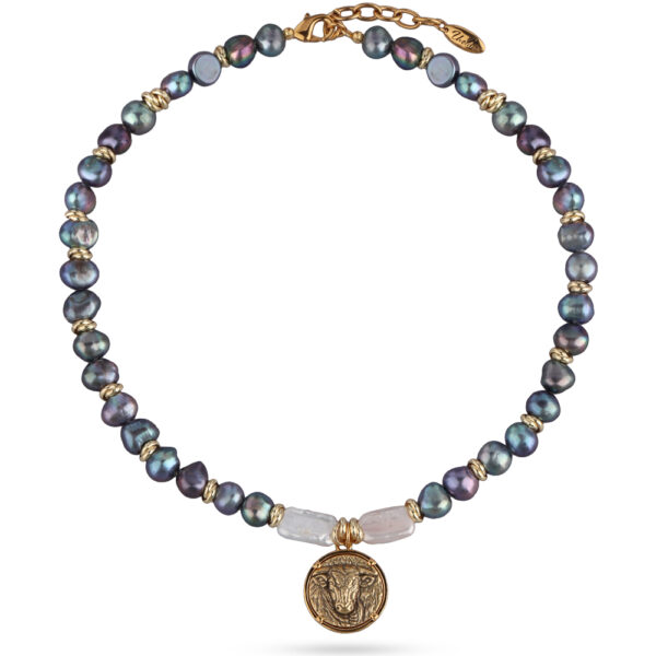 Колье Телец (жемчуг бензиновый 7-8мм; античное золото, золото) 49см