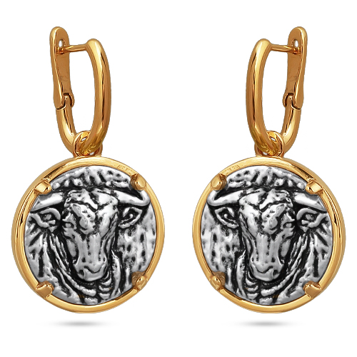 Серьги Телец (покрытие золото, античное серебро)