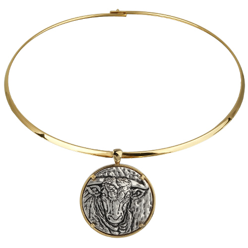 Колье Телец (покрытие золото, античное серебро) 42см