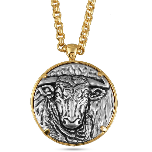 Кулон Телец (покрытие золото, античное серебро) 95см