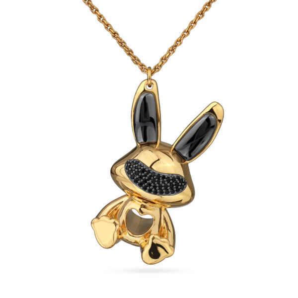 Кулон Зая (кристаллы SW черные, гематит; покрытие золото) 95см