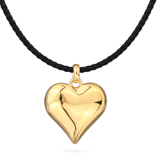 Кулон Сердцебиение (2.5см, кожа черная; покрытие золото) 38-45см