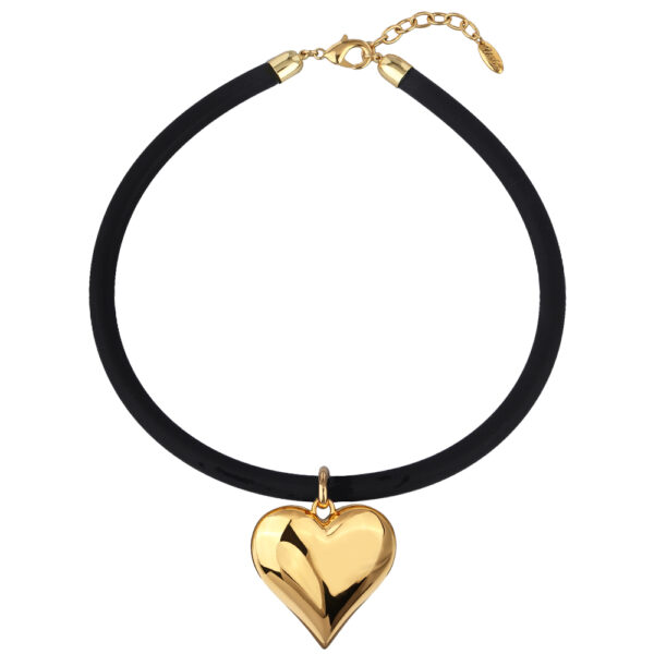 Колье-чокер Сердцебиение (каучук черный; покрытие золото) 43-48см