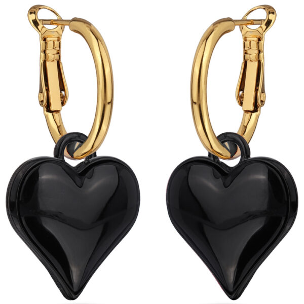 Серьги Сердцебиение (эмаль черная; покрытие золото 2.5см)