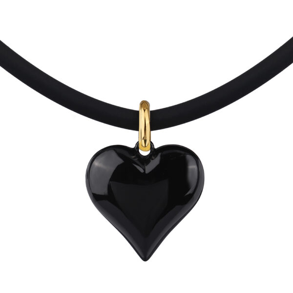 Колье-чокер Сердцебиение (эмаль черная, каучук черный; покрытие золото) 47-52см