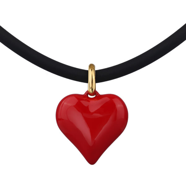 Колье-чокер Сердцебиение (эмаль красная, каучук черный; золото)52см