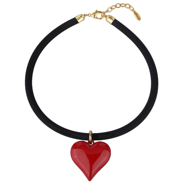 Колье-чокер Сердцебиение ( эмаль красная, черный; покрытие золото) 48см