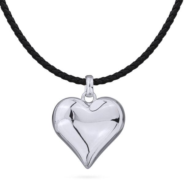 Кулон Сердцебиение (2, 5см, кожа черная; покрытие родий) 38-45см