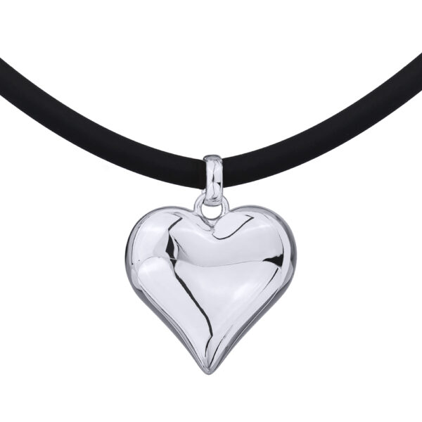 Колье-чокер Сердцебиение (2.5см, каучук черный; покрытие родий) 47-52см