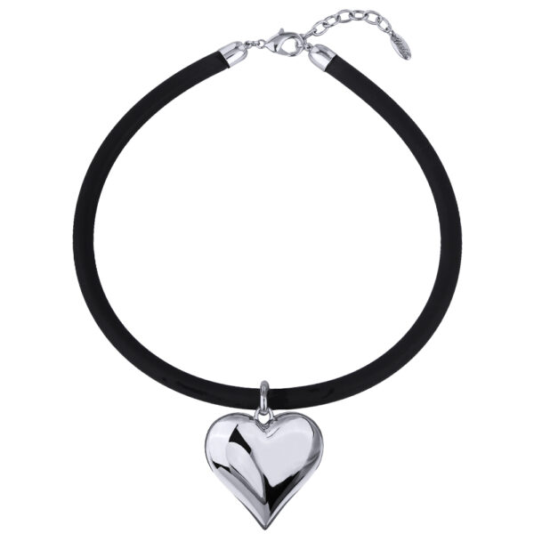 Колье-чокер Сердцебиение (4.5см, каучук черный; покрытие родий) 43-48см