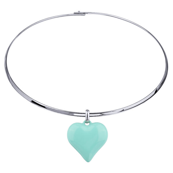 Колье-чокер Сердцебиение (2.5см, эмаль морская свежесть; покрытие родий) 42см