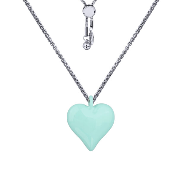 Кулон Сердцебиение (эмаль морская свежесть; покрытие родий) 82см