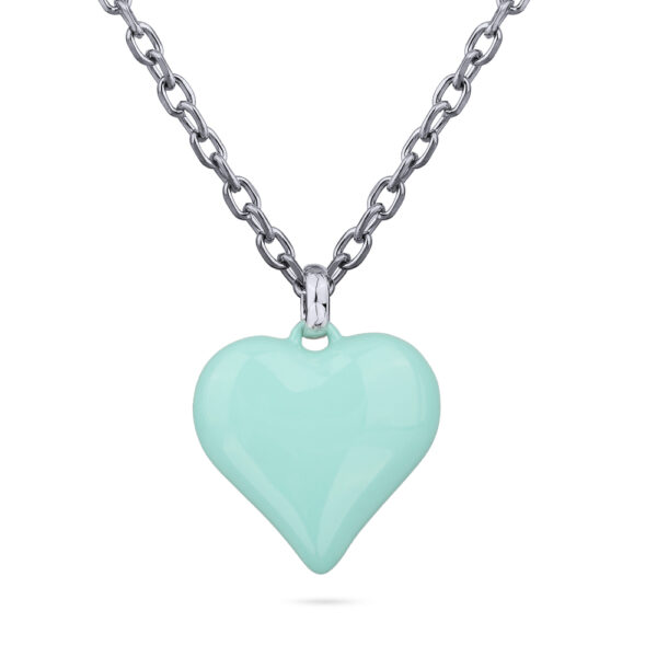 Кулон Сердцебиение (эмаль морская свежесть; покрытие родий) 95см