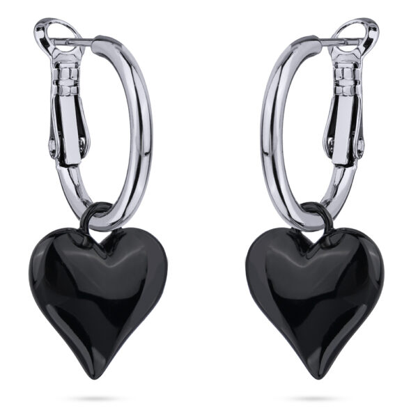 Серьги Сердцебиение (эмаль черная; покрытие родий 1, 6см)