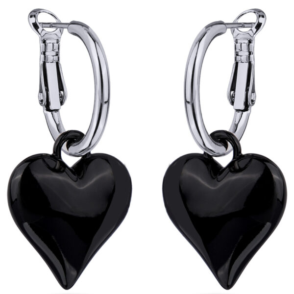 Серьги Сердцебиение (эмаль черная; покрытие родий 2.5см)