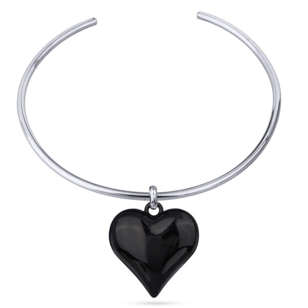 Колье-чокер Сердцебиение (эмаль черная; покрытие родий) 42см