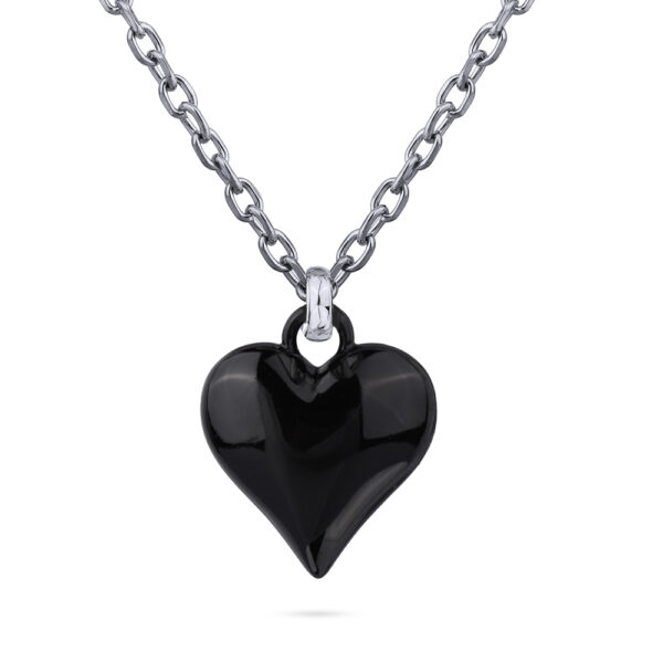 Кулон Сердцебиение (эмаль черная; покрытие родий) 95см