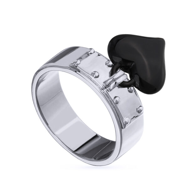 Кольцо Сердцебиение (эмаль черная; покрытие родий)