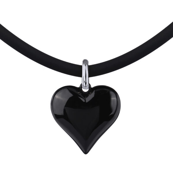 Колье-чокер Сердцебиение (эмаль черная, каучук черный; покрытие родий) 47-52см