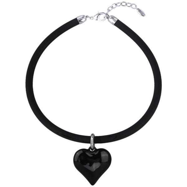 Колье-чокер Сердцебиение (эмаль черная, каучук черный; покрытие родий) 43-48см