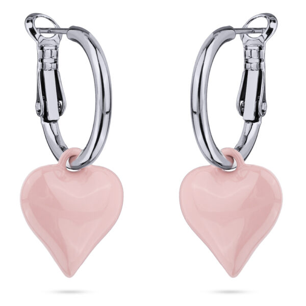 Серьги Сердцебиение (эмаль розовая; покрытие родий 1.6см)
