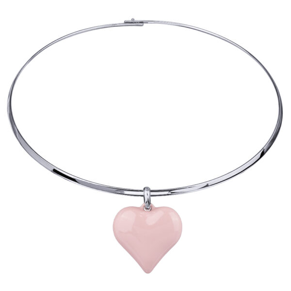 Колье-чокер Сердцебиение (2.5см, эмаль розовая; покрытие родий) 42см