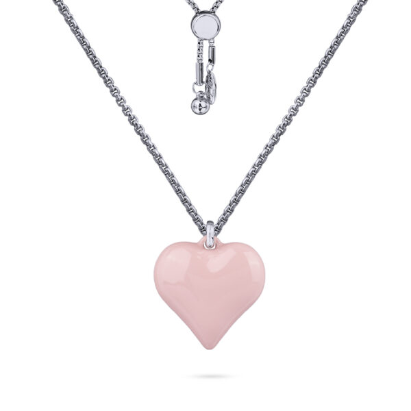 Кулон Сердцебиение (эмаль розовая; покрытие родий) 82см