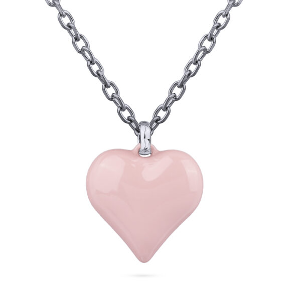 Кулон Сердцебиение (эмаль розовая; покрытие родий) 95см