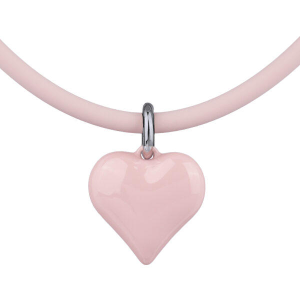 Колье-чокер Сердцебиение (эмаль розовая, каучук розовый; покрытие родий)