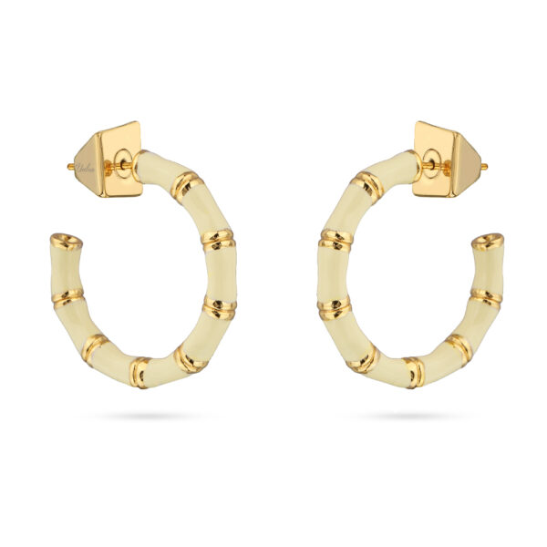 Серьги Бамбук (эмаль сливочное масло, 2.5см; покрытие золото)