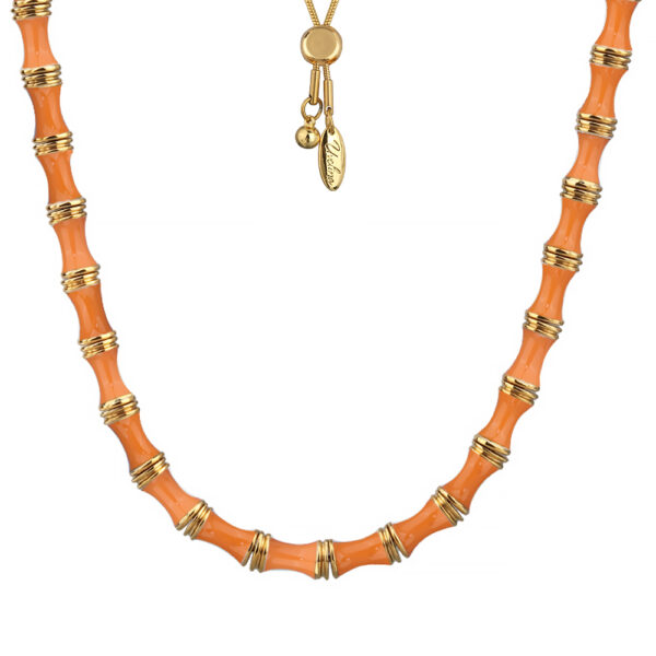 Колье Бамбук (эмаль оранжевая; покрытие золото) 70см