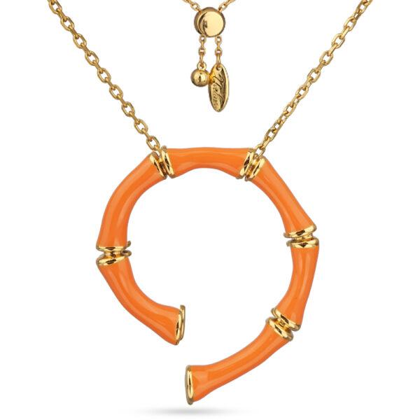 Кулон Бамбук (эмаль оранжевая; покрытие золото) 70см