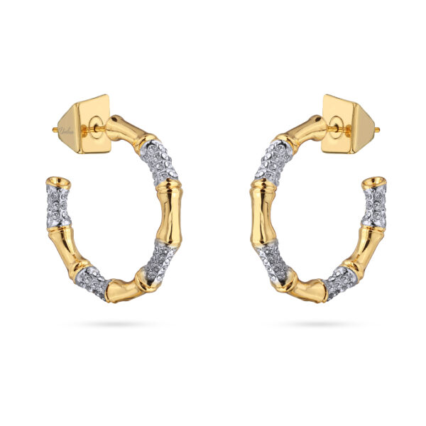 Серьги Бамбук (кристаллы белые, 2.5см; покрытие золото, родий)