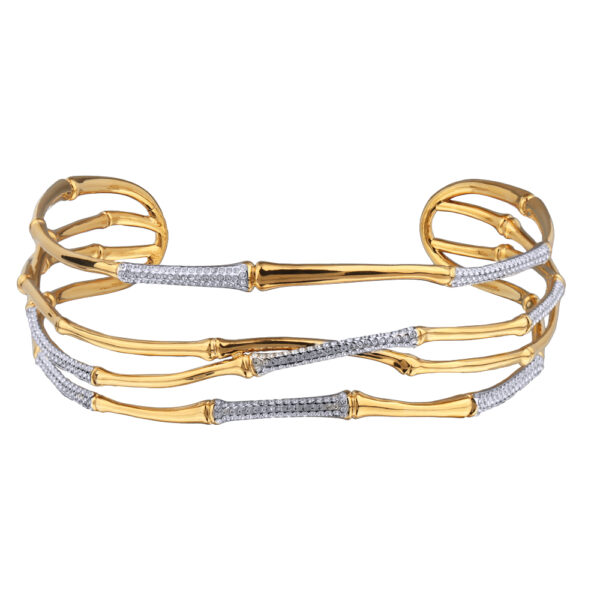 Колье Бамбук (кристаллы белые; покрытие золото, родий)