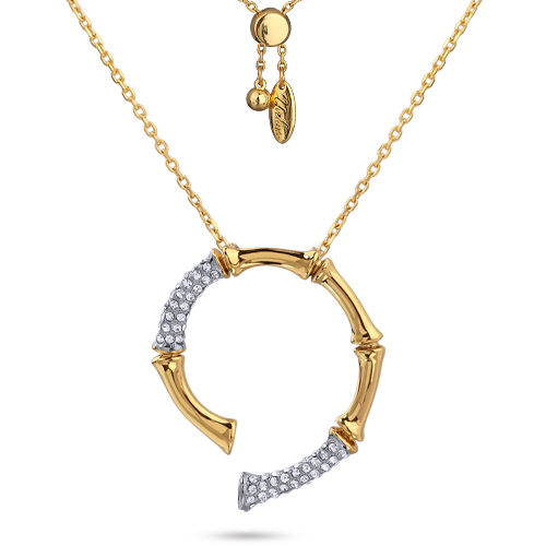 Кулон Бамбук (кристаллы белые; покрытие золото, родий) 70см