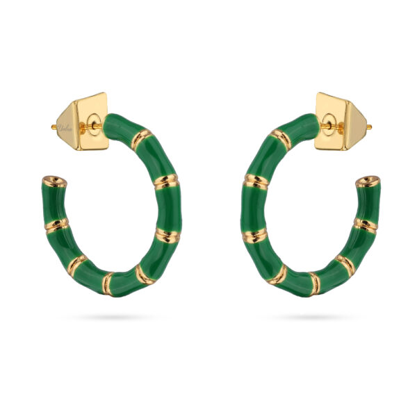 Серьги Бамбук (эмаль зеленая, 2.5см; покрытие золото)