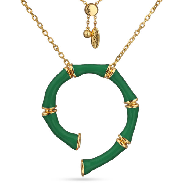 Кулон Бамбук (эмаль зеленая; покрытие золото) 70см