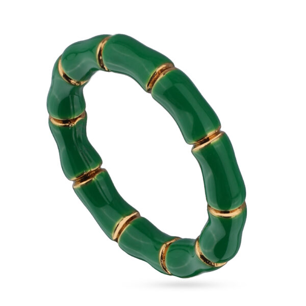 Кольцо Бамбук (эмаль зеленая; покрытие золото)