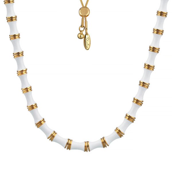 Колье Бамбук (эмаль белая; покрытие золото) 70см