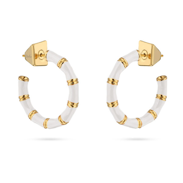 Серьги Бамбук (эмаль белая, 2.5см; покрытие золото)