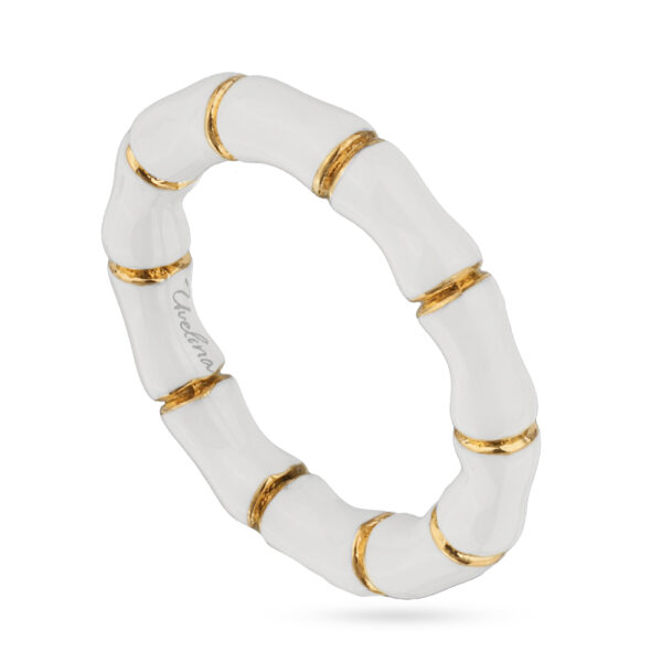 Кольцо Бамбук (эмаль белая; покрытие золото)